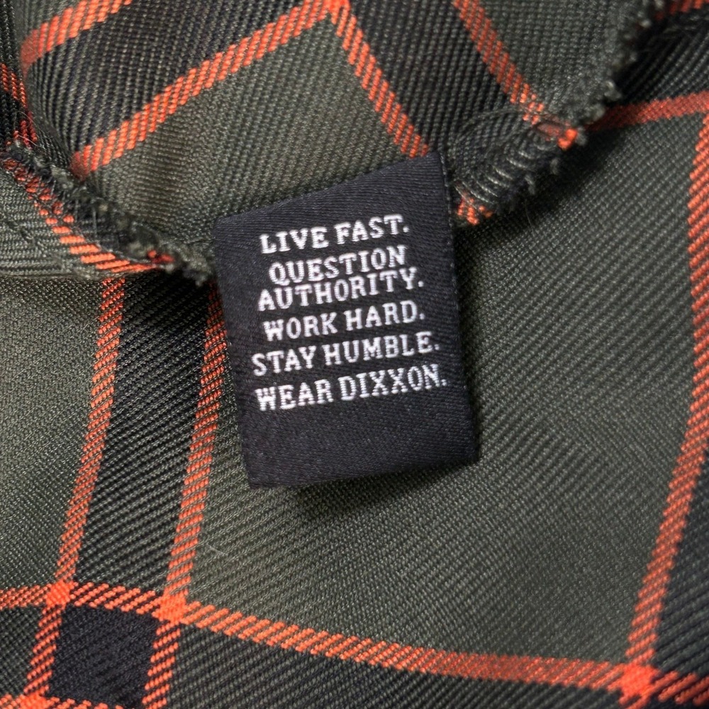 Dixxon Flannel Co Siege Snap Shirt Womens M Olive Green Orange Plaid D-Tech - Picture 11 of 11